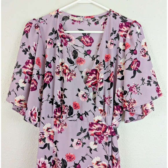 Studio B by Bobeau sz M Wrap Dress purple floral Midi to Maxi ties lined ss 3139 - Picture 2 of 6